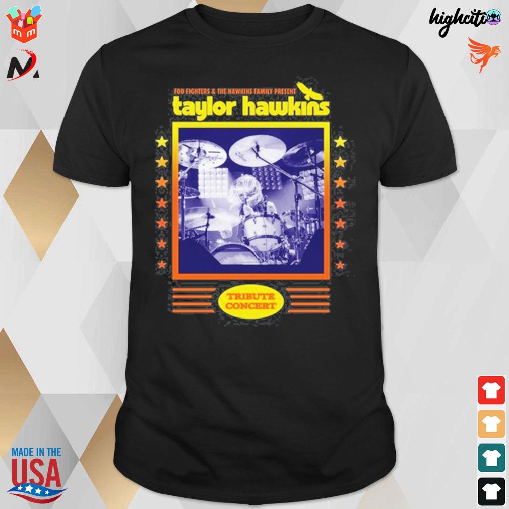 100 fighters and the Hawkins family present Taylor Hawkins tribute concert t-shirt