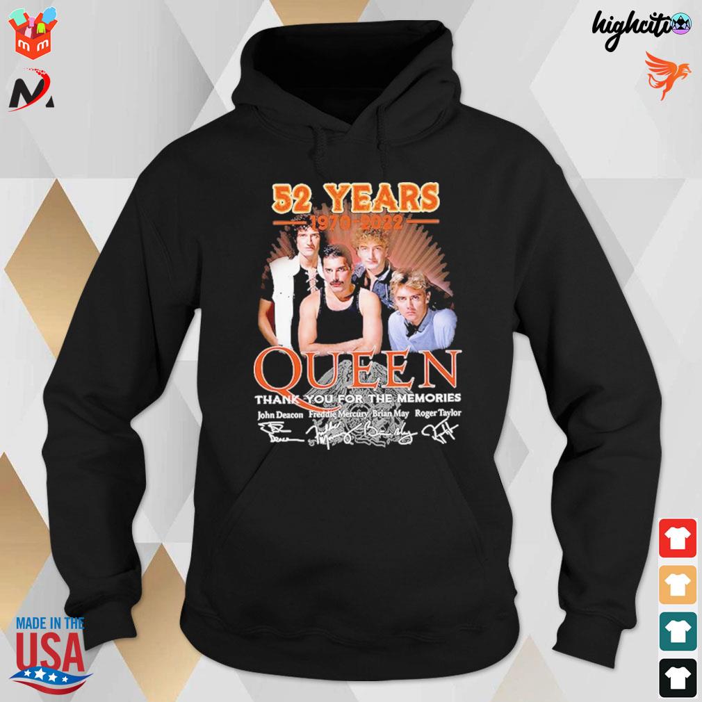 53 years 1970 2022 Queen thank you for the memories John Deacon Freddie Mercury Brian May Roger Taylor signatures t-s hoodie