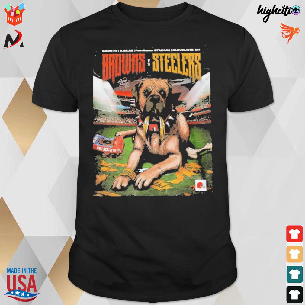 Browns vs Steelers dog game stadium Cleveland OH t-shirt