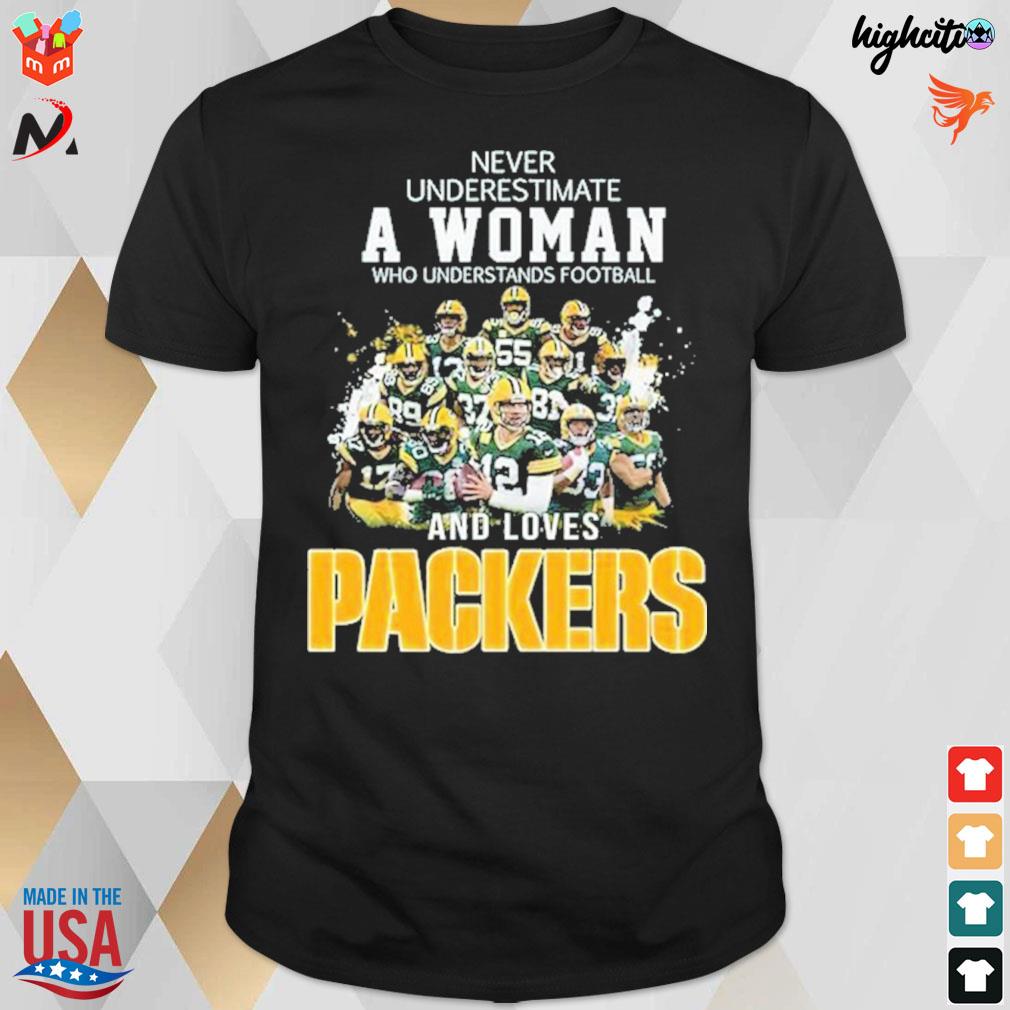 Never underestimate who understands football and loves Packers all player t-shirt