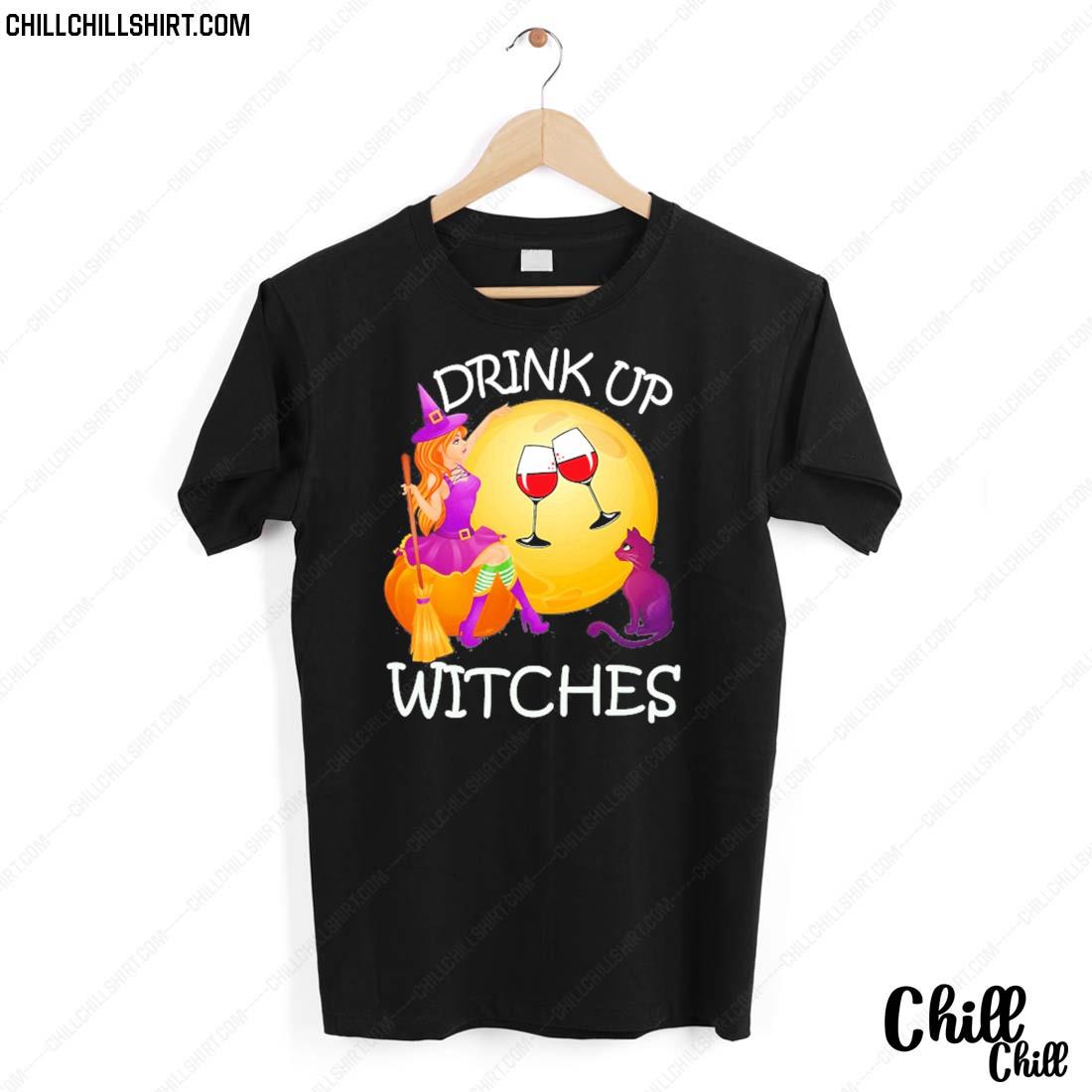 Nice drink Up Witches Halloween Wine Cat Shirt
