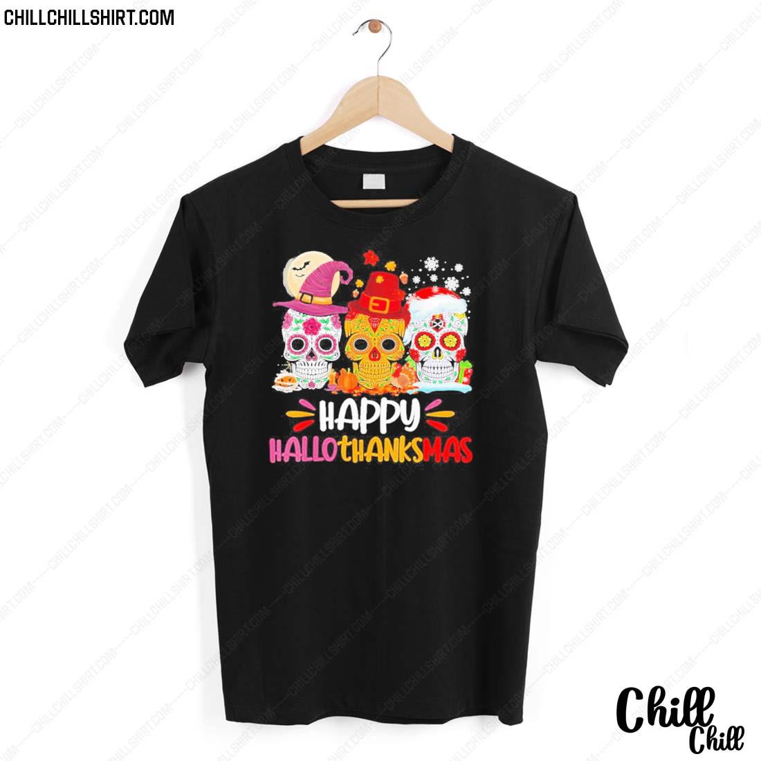 Nice sugar Skull Hallothanksmas Halloween Thanksgiving Christmas T-shirt