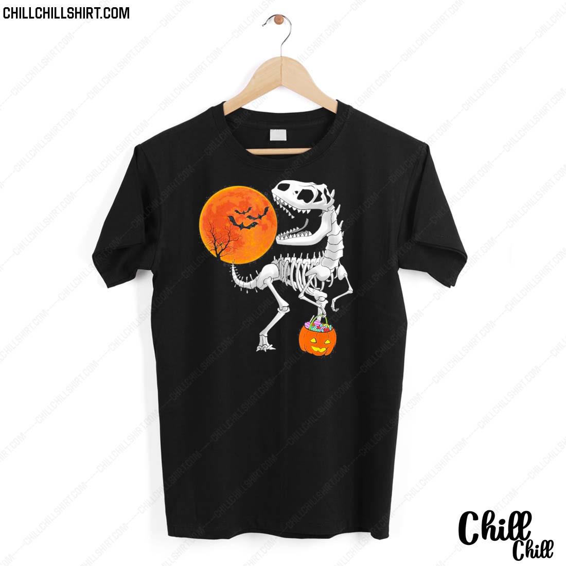 Official halloween Dinosaur T Rex Skeleton Scary Boys Kids Teens Shirt