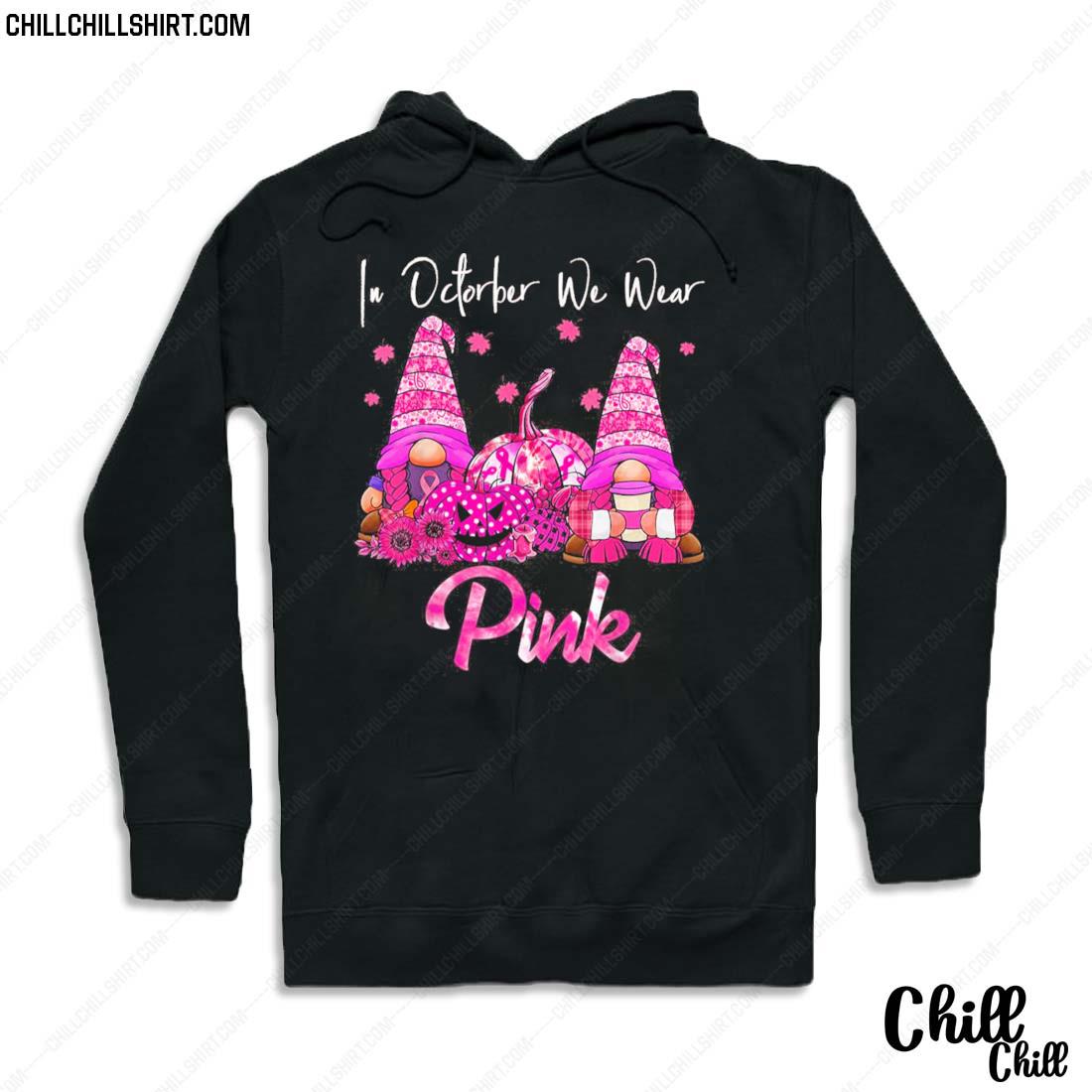 Official pumpkin Gnomes Halloween Ribbon In October We Wear Pink Breast Cancer Awareness Shirt Hoodie