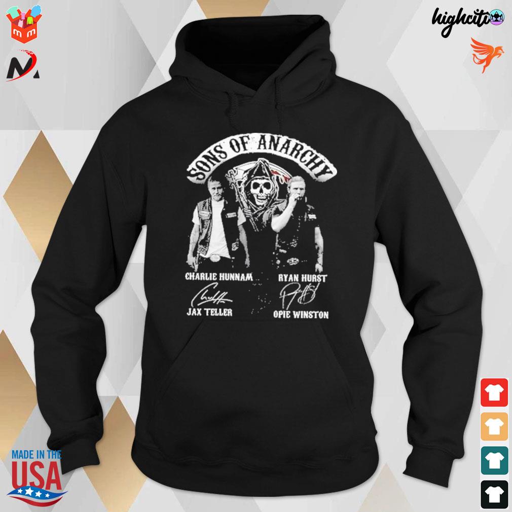 Sons of anarchy Charlie Hunnam Ryan Hurst Jax Teller Opie Winston signatures and death t-s hoodie