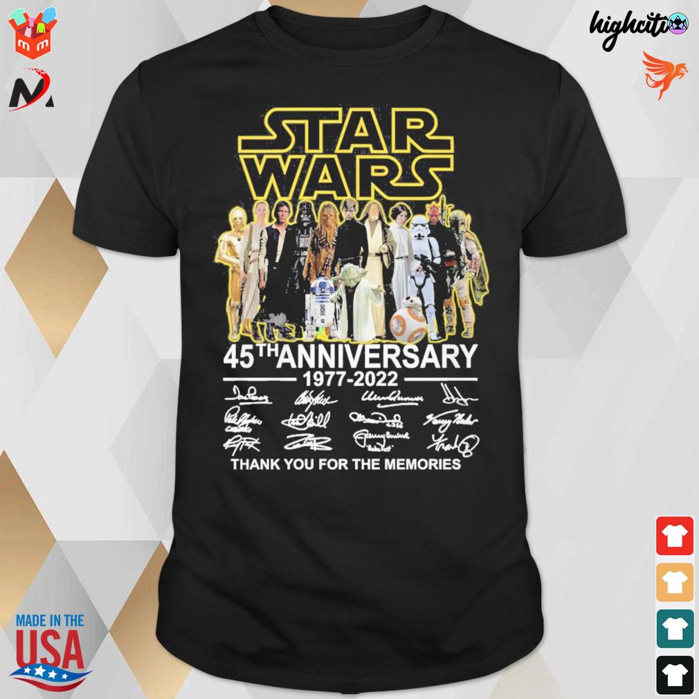 Star wars 45th anniversary 1977 2022 thank you for the memories all cast signatures t-shirt