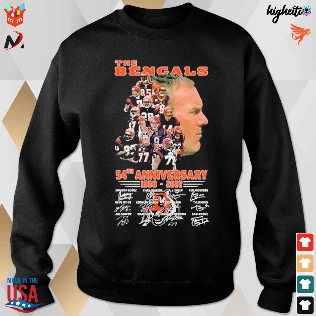 The Bengals 54th anniversary 1968 2022 Boomer Esiason and all player signatures t-s sweatshirt