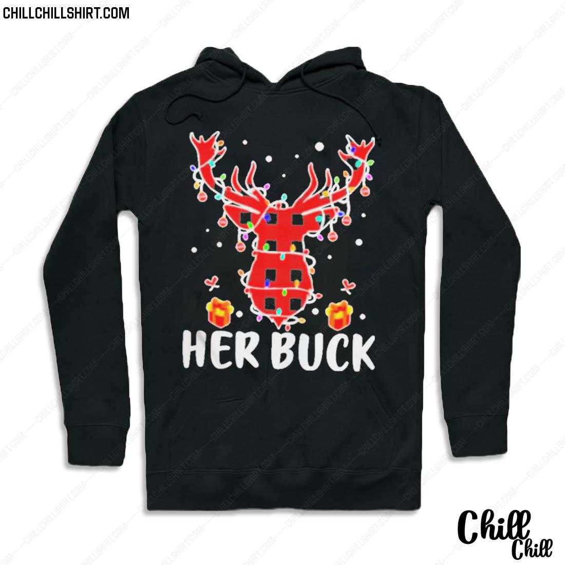 Nice her Buck His Doe Reindeer Xmas Pajamas Matching Couples Lights Christmas Sweater Hoodie