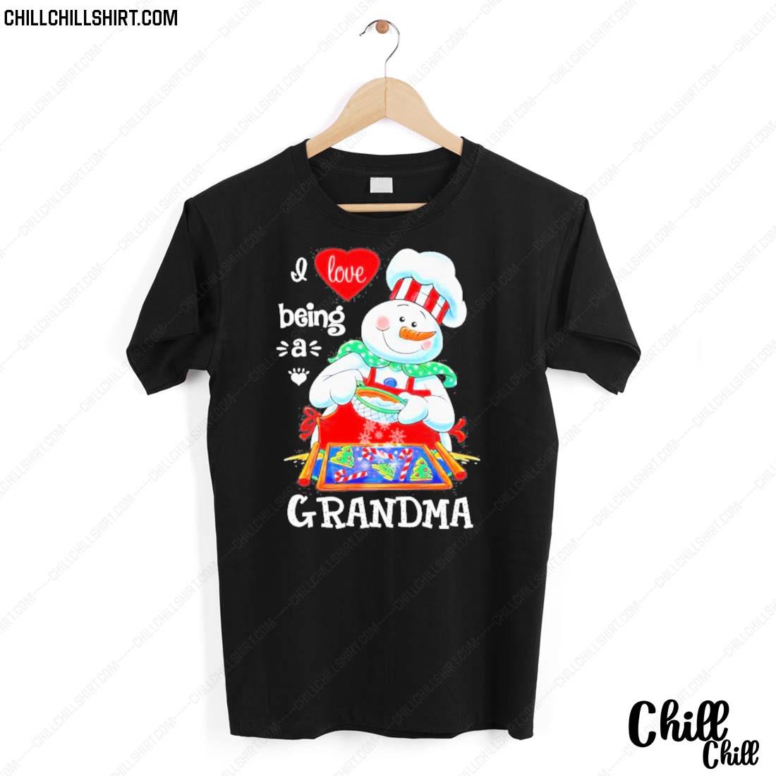 Nice merry Christmas Snowman Cooking I Love Being A Grandma T-shirt