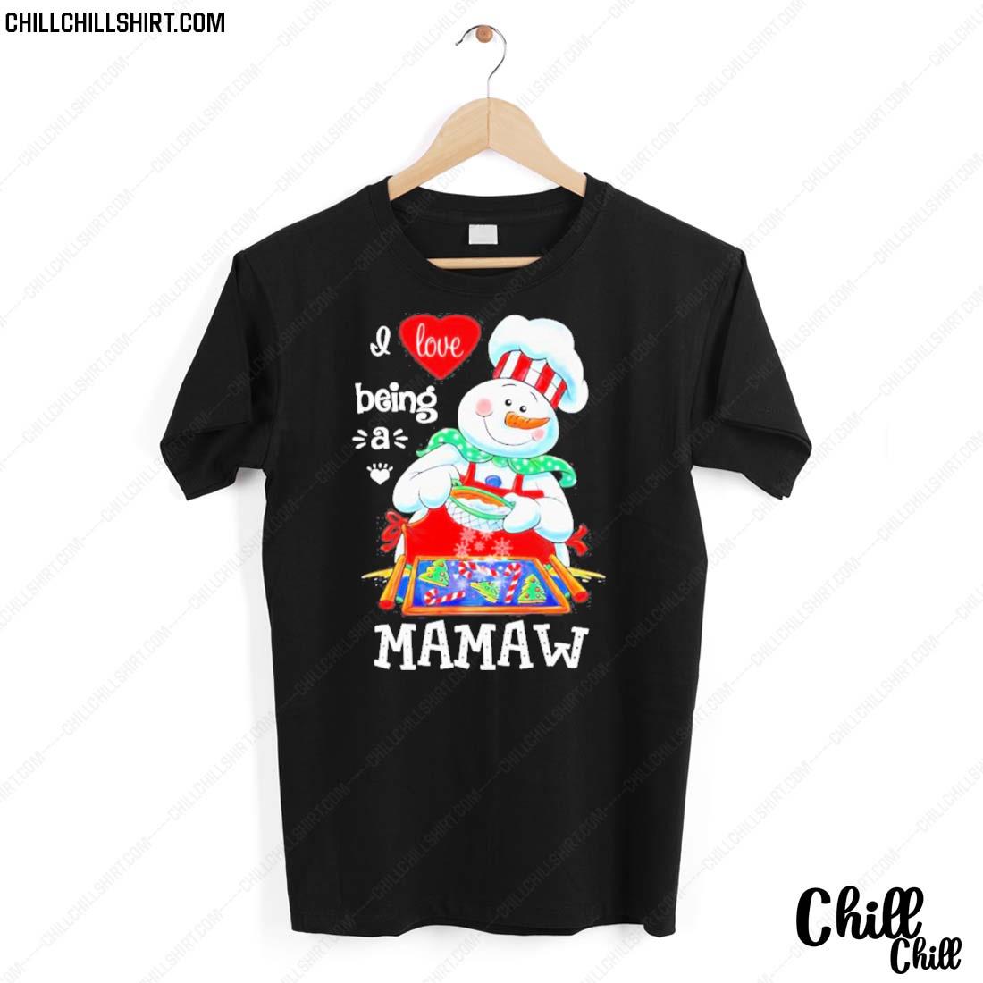 Nice merry Christmas Snowman Cooking I Love Being A Mamaw T-shirt