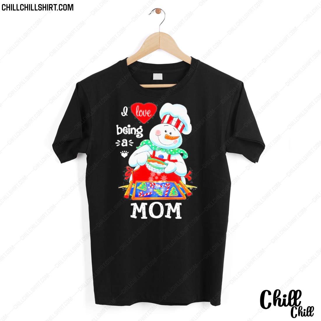 Nice merry Christmas Snowman Cooking I Love Being A Mom T-shirt