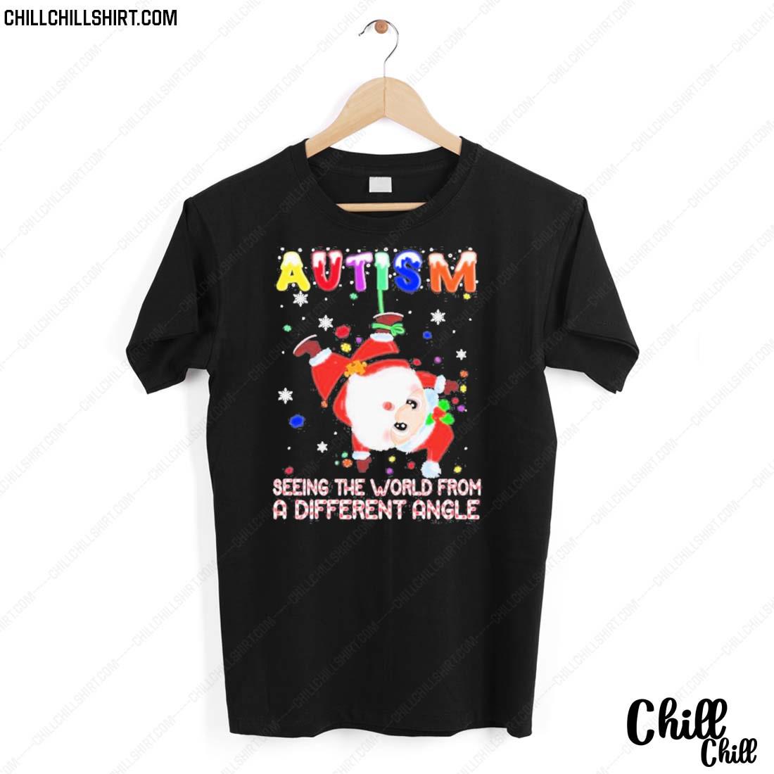 Nice santa Autism Seeing The World From A Different Angle Merry Christmas T-shirt