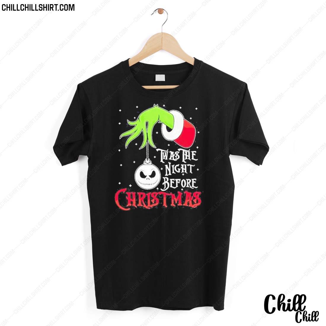Nice the Grinch Hand Holding Jack Skellington Twas The Night Before Christmas T-shirt