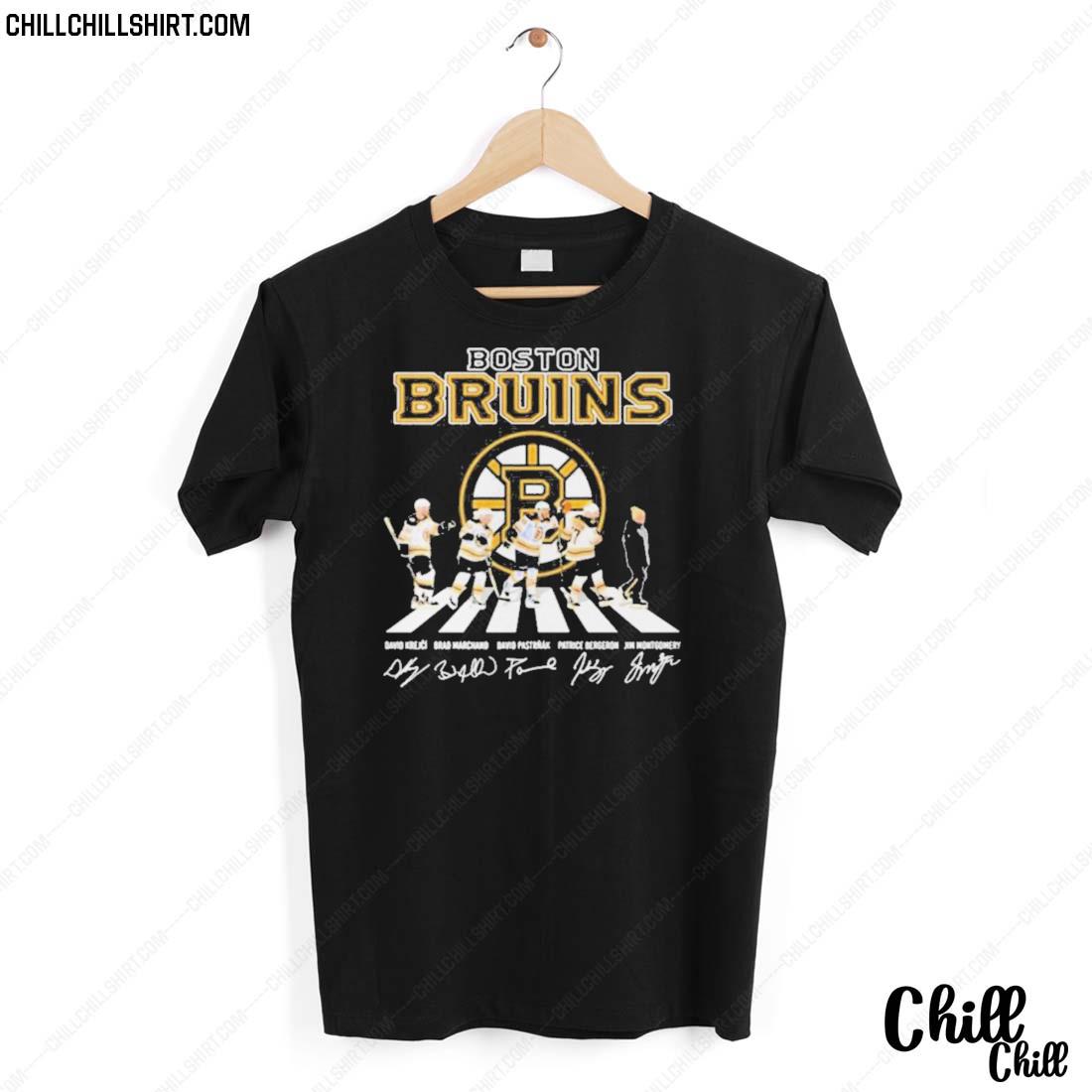 Official boston Bruins Krejci Marchand Pastrnak Bergeron And Montgomery Abbey Road Signatures T-shirt