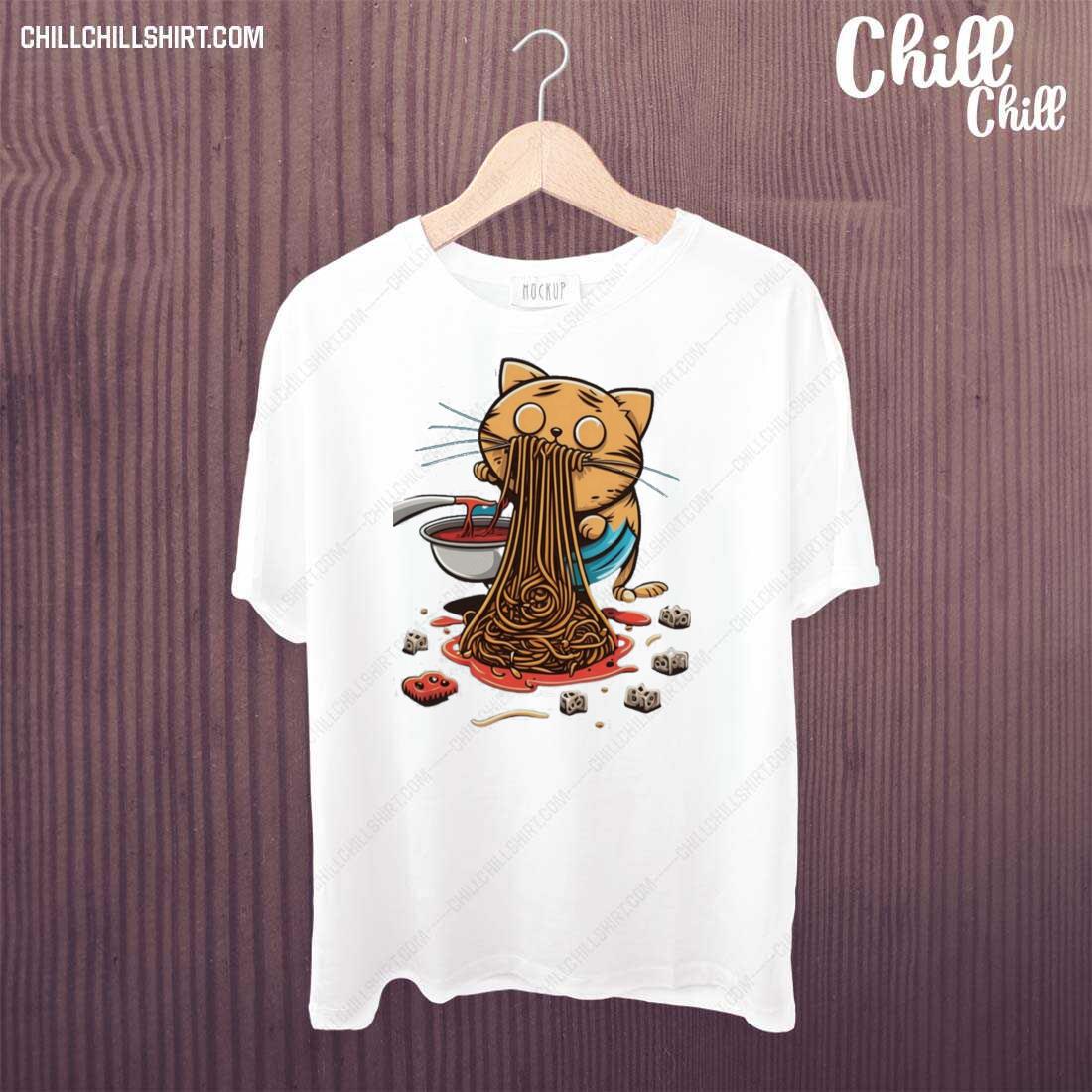 Official inner Cartoon Cat Eating Spaghetti T-shirt
