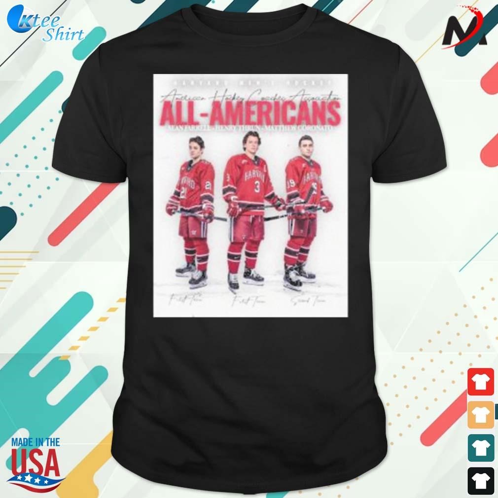 Awesome harvard men's hockey 2023 ahca all-americans Sean Farrell Henry Thrun Matthew Coronato signatures t-shirt