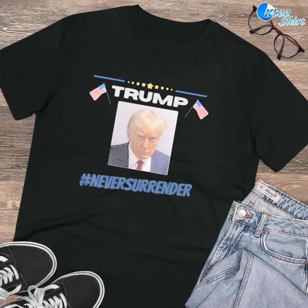 Premium Never Surrender Not Guilty Trump MugShot photo design T-shirt