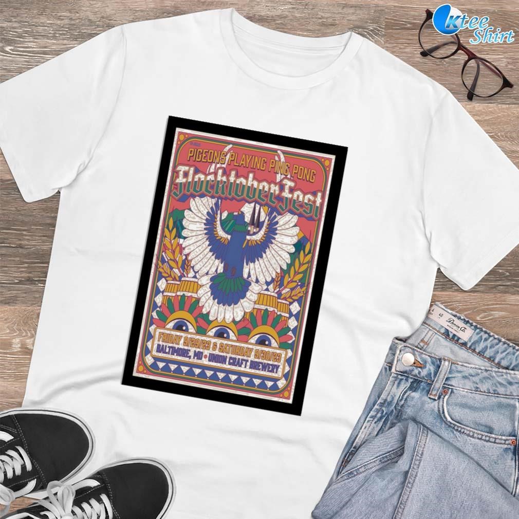 Premium Pigeons playing ping pong band flocktoberfest Baltimore MD union craft Brewery september 29 and 30 2023 art poster design t-shirt