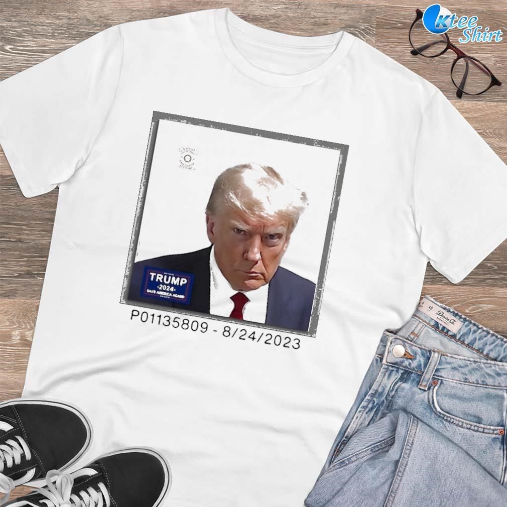 Premium Trump Mugshot 2024 Save america again p01135809 8-24-2023 photo design T-shirt