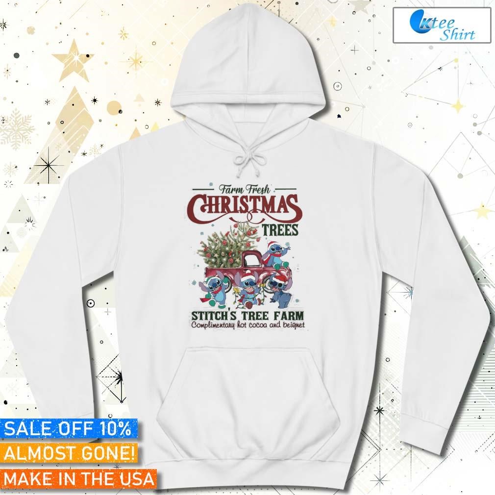 Farm fresh Christmas trees Stitch's tree farm complimentary hot cocoa and beignet 2023 Hoodie